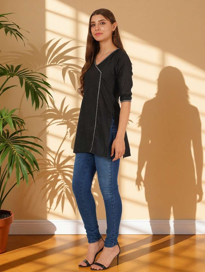 women solid three quarter sleeve angrakha kurti - 22182763 -  Standard Image - 3