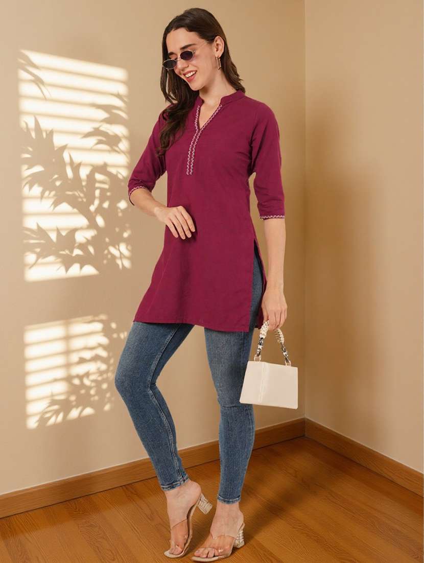 women solid three quarter sleeve straight kurti - 22182770 -  Standard Image - 5