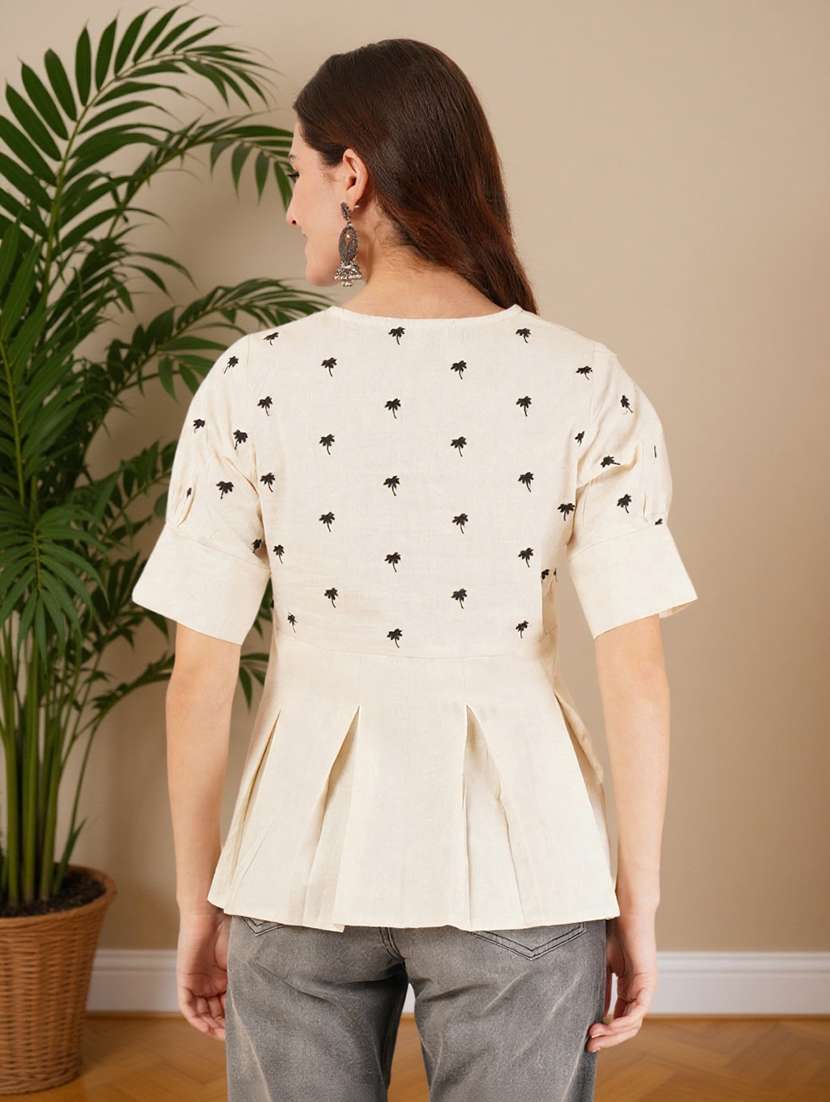 women solid with work puff sleeve a-line top - 22182775 -  Standard Image - 3