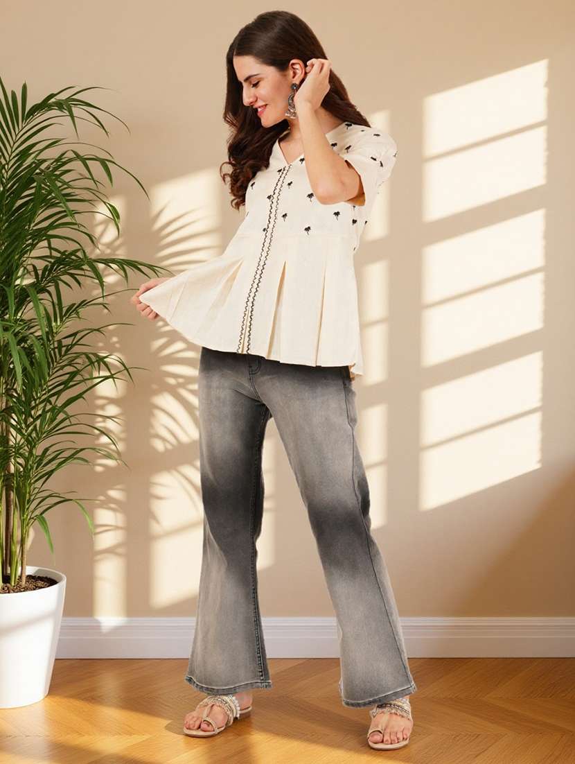 women solid with work puff sleeve a-line top - 22182775 -  Standard Image - 8