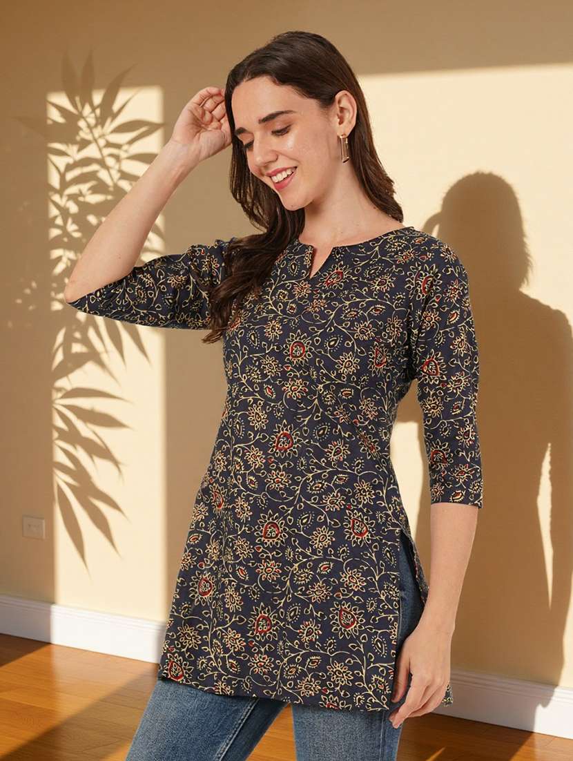 women printed three quarter sleeve straight kurti - 22182781 -  Standard Image - 3