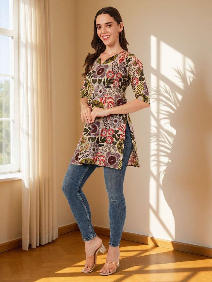 women printed three quarter sleeve straight kurti - 22182782 -  Standard Image - 5