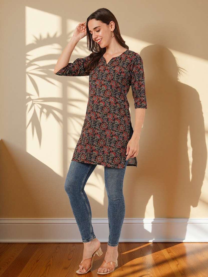 women floral printed three quarter sleeve straight kurti - 22182783 -  Standard Image - 5