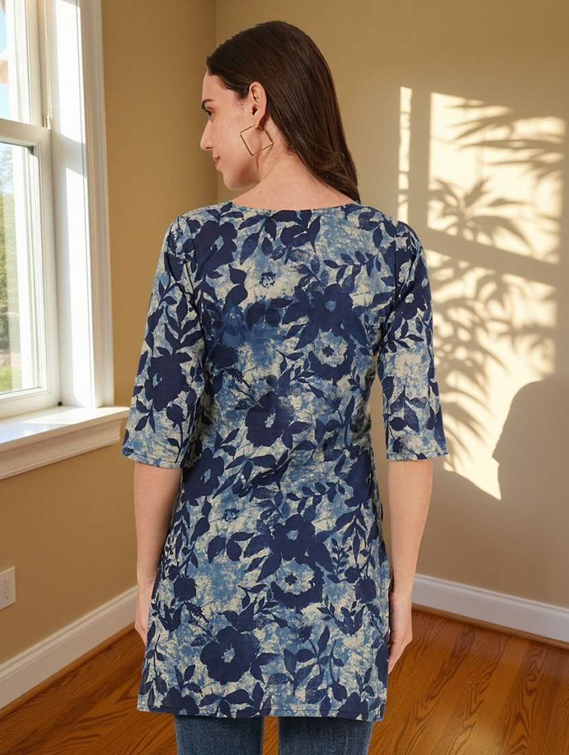 women floral printed three quarter sleeve straight kurti - 22182784 -  Standard Image - 3