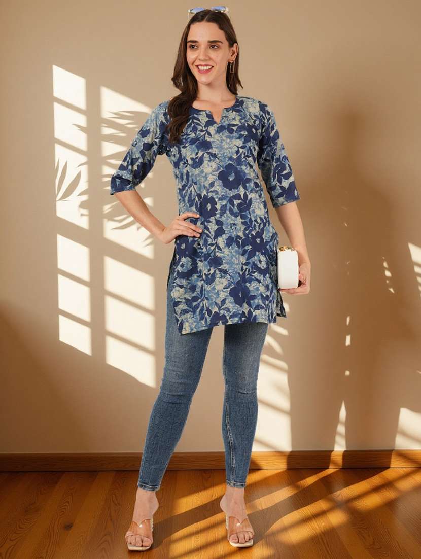 women floral printed three quarter sleeve straight kurti - 22182784 -  Standard Image - 5