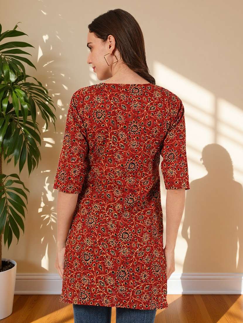 women printed three quarter sleeve straight kurti - 22182785 -  Standard Image - 3