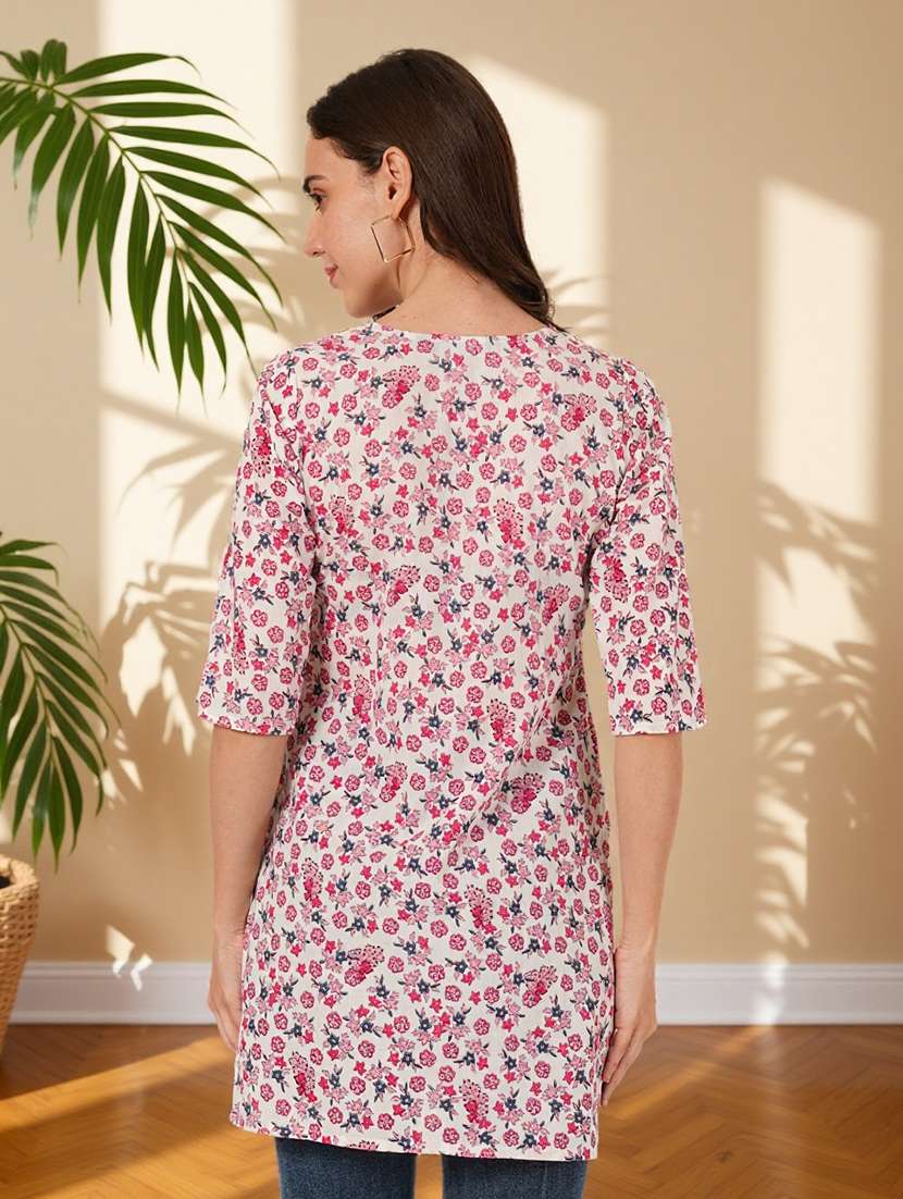 women floral printed three quarter sleeve straight kurti - 22182786 -  Standard Image - 3