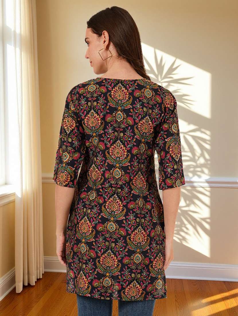 women printed three quarter sleeve straight kurti - 22182787 -  Standard Image - 3