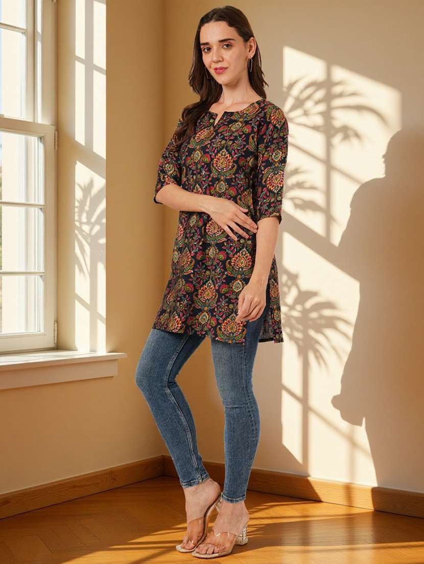 women printed three quarter sleeve straight kurti - 22182787 -  Standard Image - 5