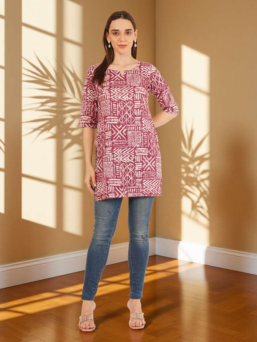 maroon cotton aline kurti - 22182789 -  Standard Image - 5
