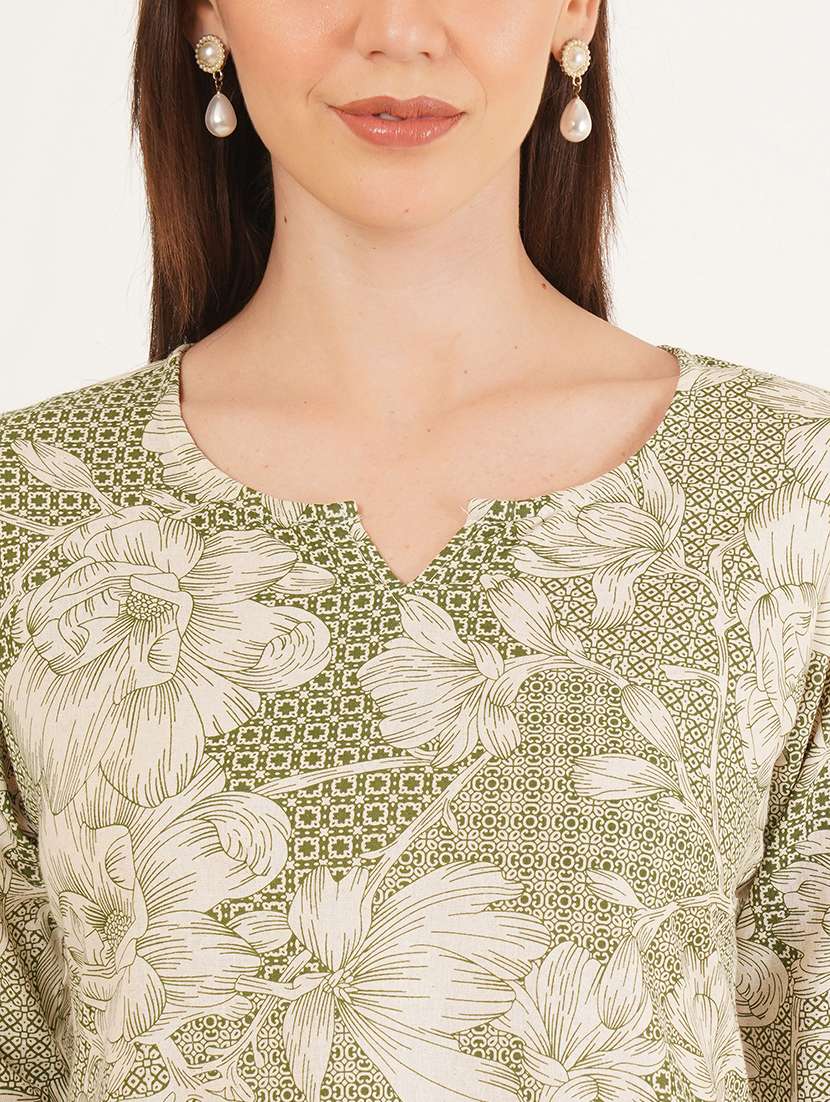 women floral printed three quarter sleeve straight kurti - 22182790 -  Standard Image - 3