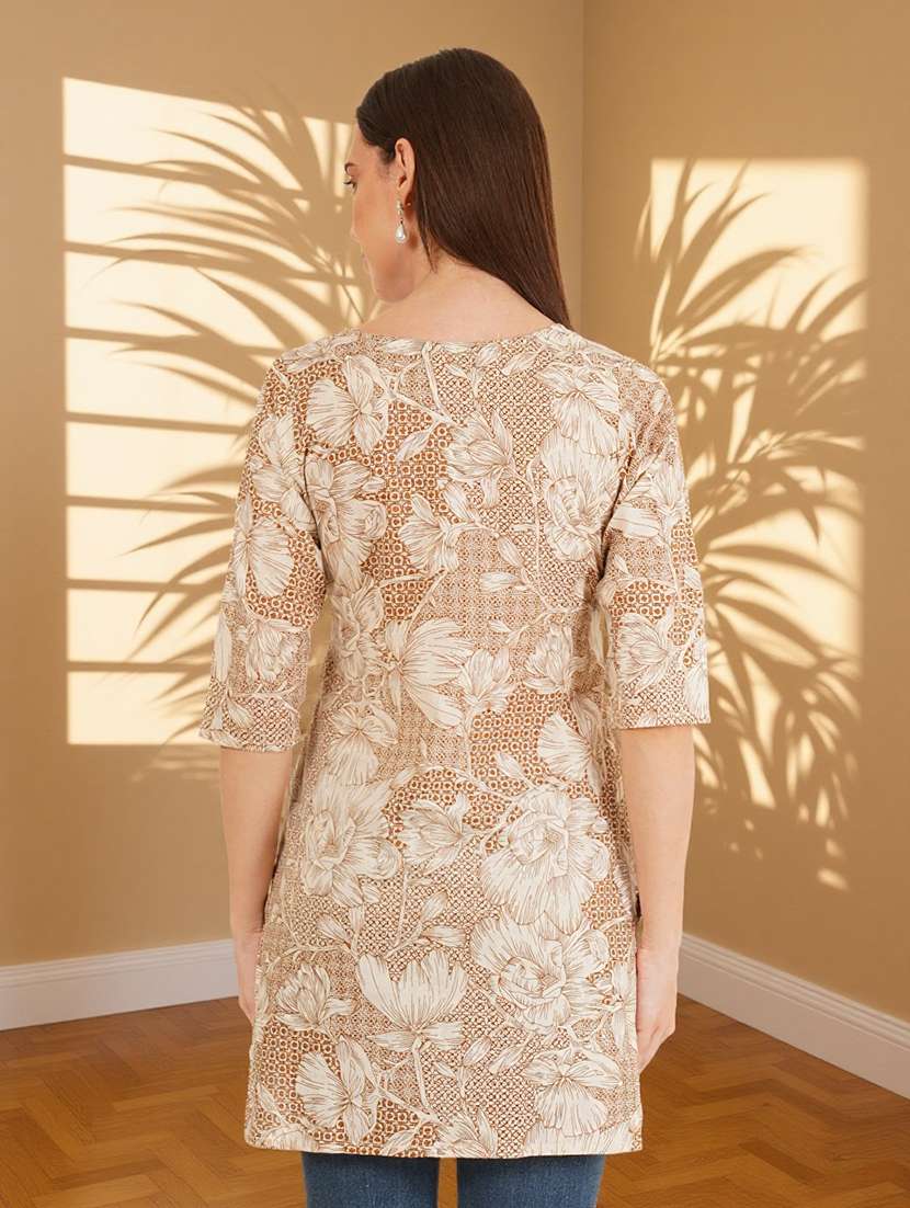women floral printed three quarter sleeve straight kurti - 22182791 -  Standard Image - 3
