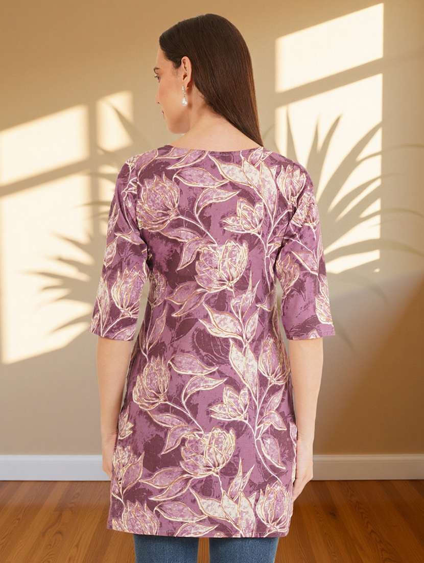 women floral printed three quarter sleeve straight kurti - 22182792 -  Standard Image - 3