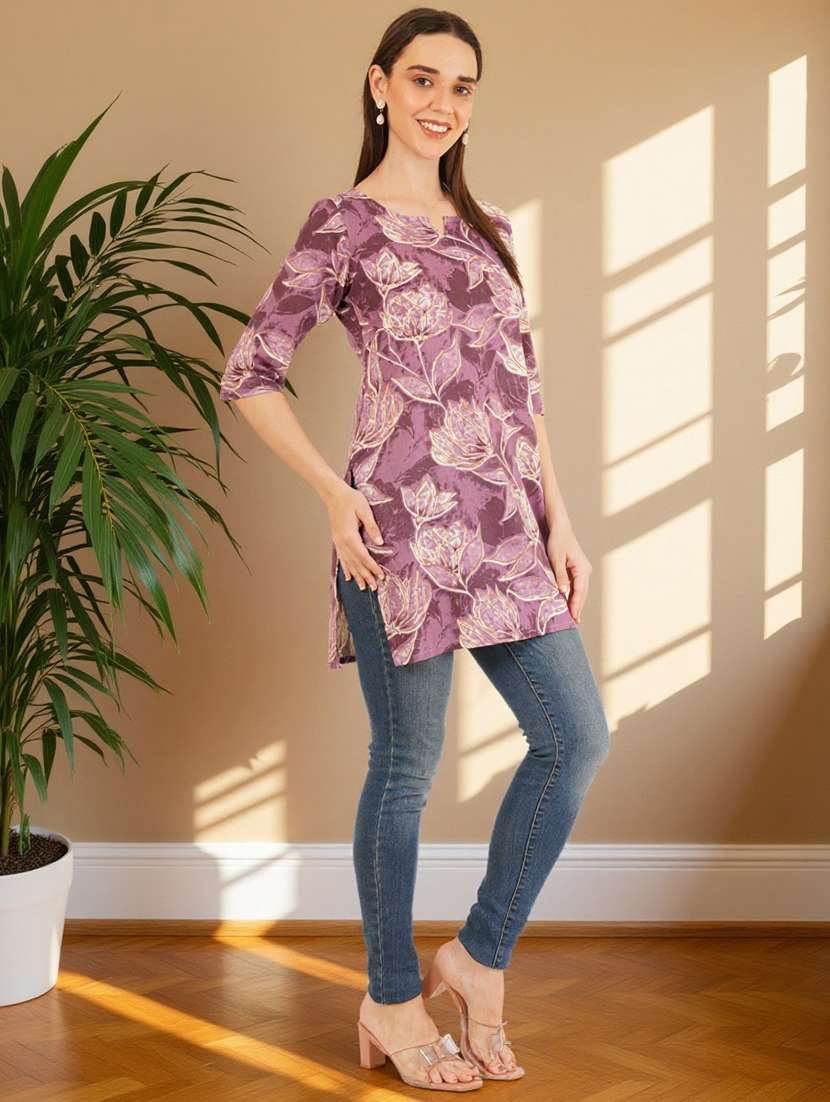 women floral printed three quarter sleeve straight kurti - 22182792 -  Standard Image - 5