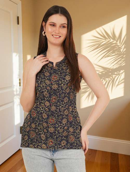 women printed sleeveless straight kurti - 22182793 -  Standard Image - 0