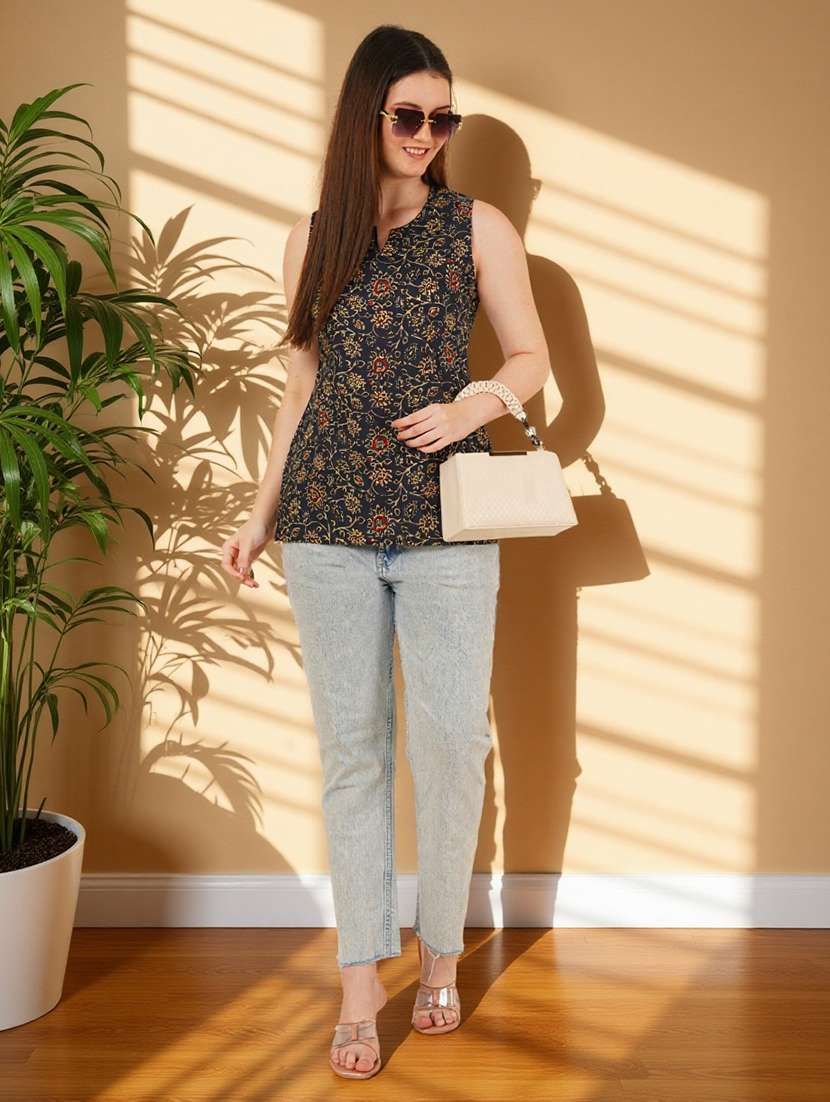 women printed sleeveless straight kurti - 22182793 -  Standard Image - 5