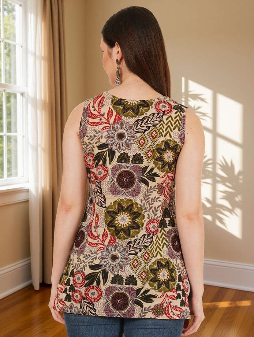 women printed sleeveless straight kurti - 22182794 -  Standard Image - 3