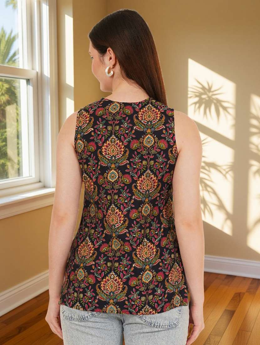 women printed sleeveless straight kurti - 22182799 -  Standard Image - 3