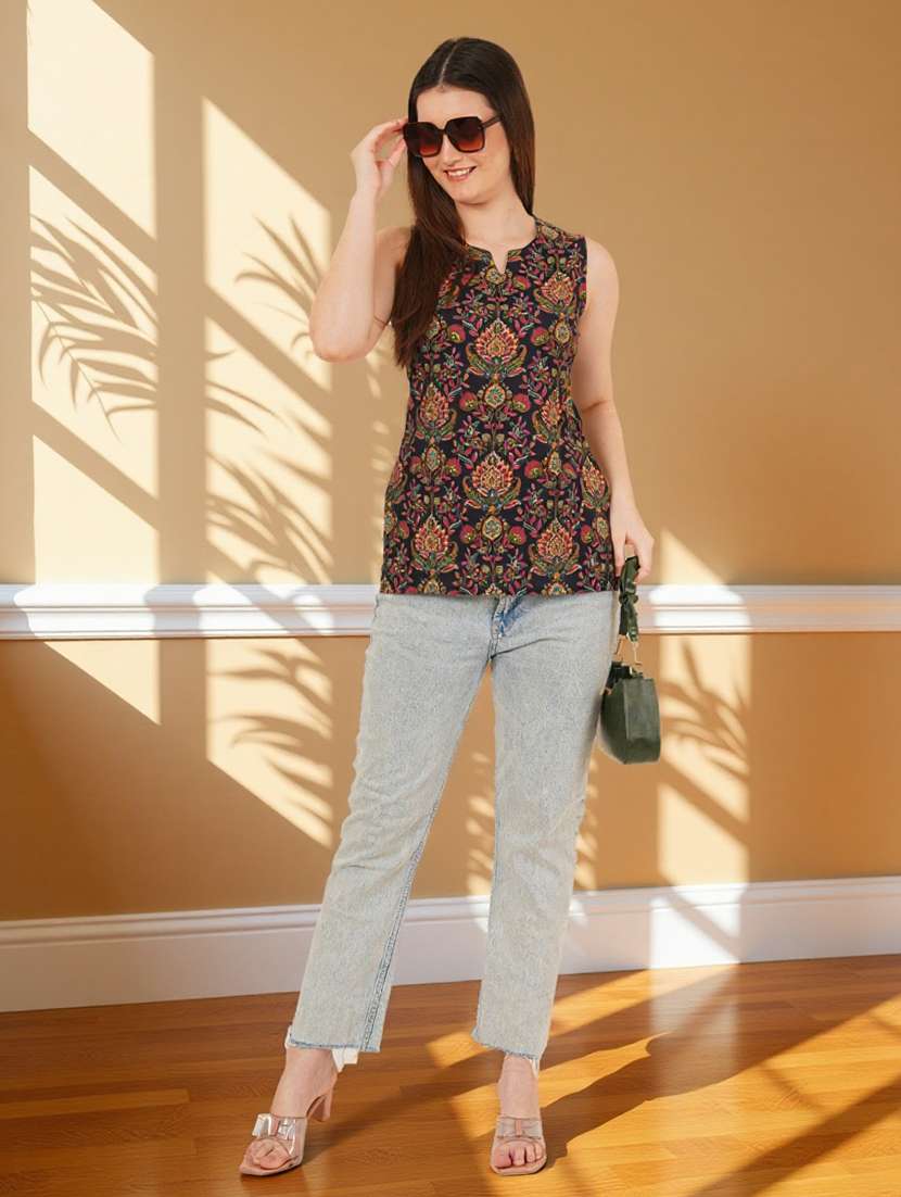 women printed sleeveless straight kurti - 22182799 -  Standard Image - 5