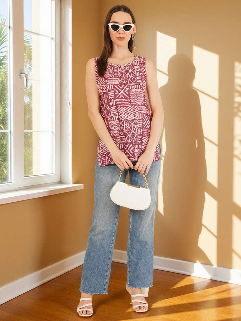 women printed sleeveless straight kurti - 22182801 -  Standard Image - 3