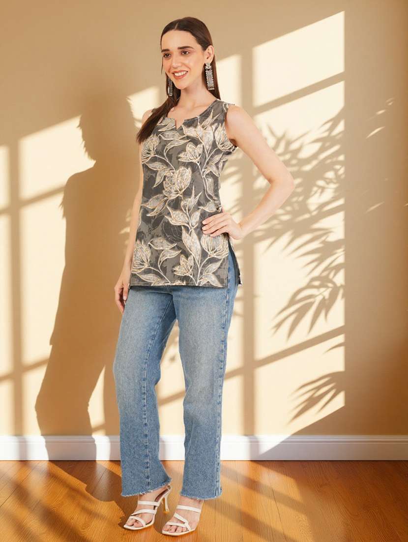 women floral printed sleeveless straight kurti - 22182804 -  Standard Image - 5