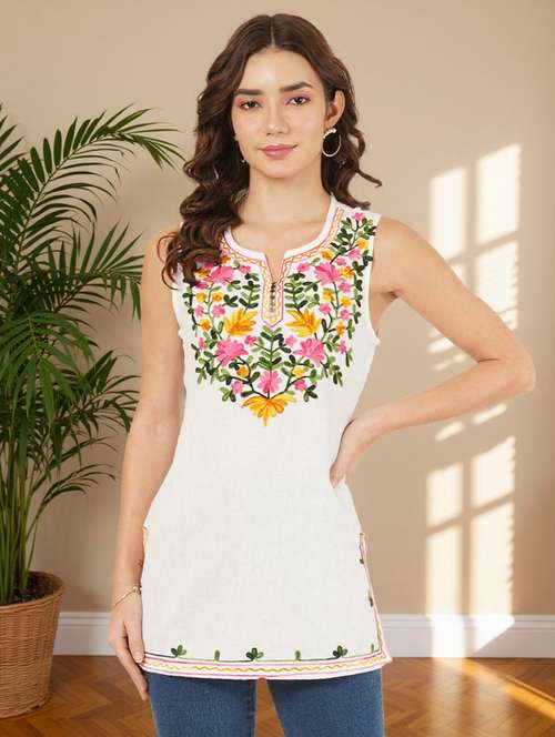 women solid with work sleeveless straight kurti - 22182807 -  Standard Image - 0