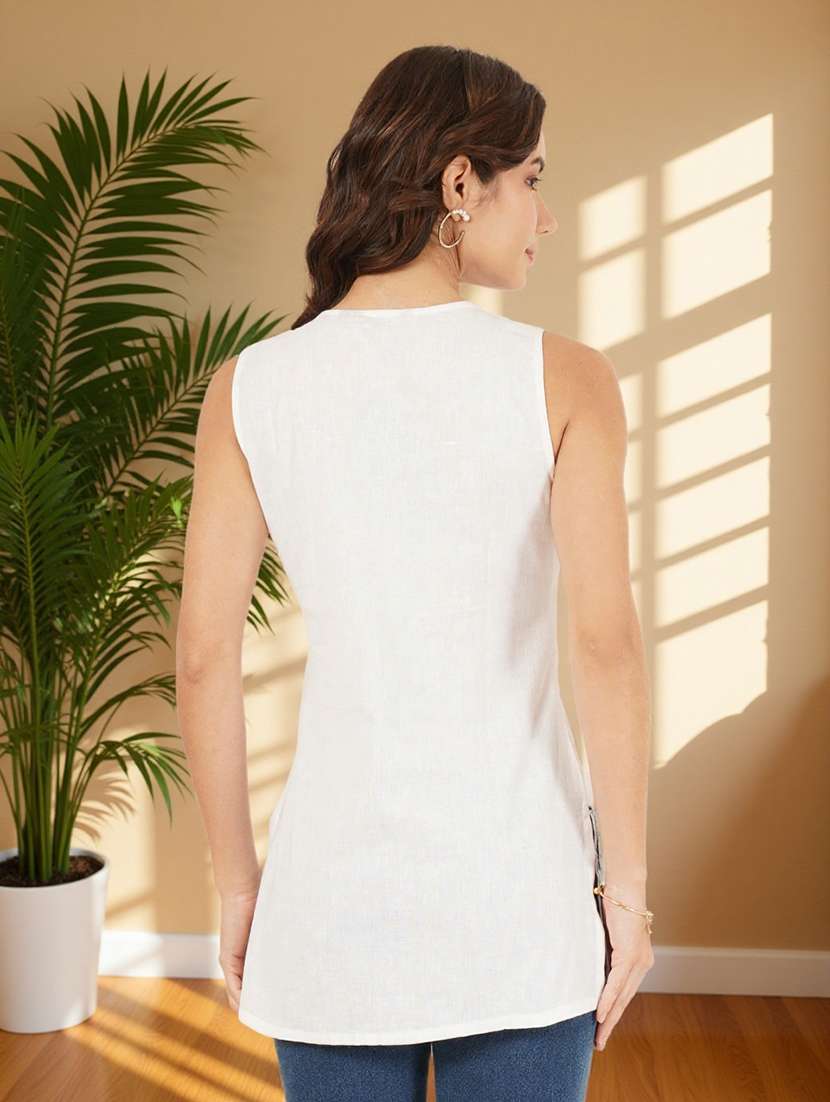 women solid with work sleeveless straight kurti - 22182808 -  Standard Image - 3