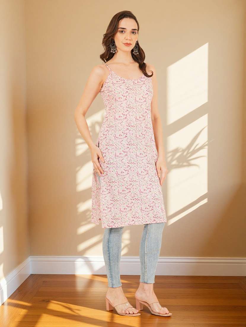 women printed shoulder strap straight kurta - 22182812 -  Standard Image - 5