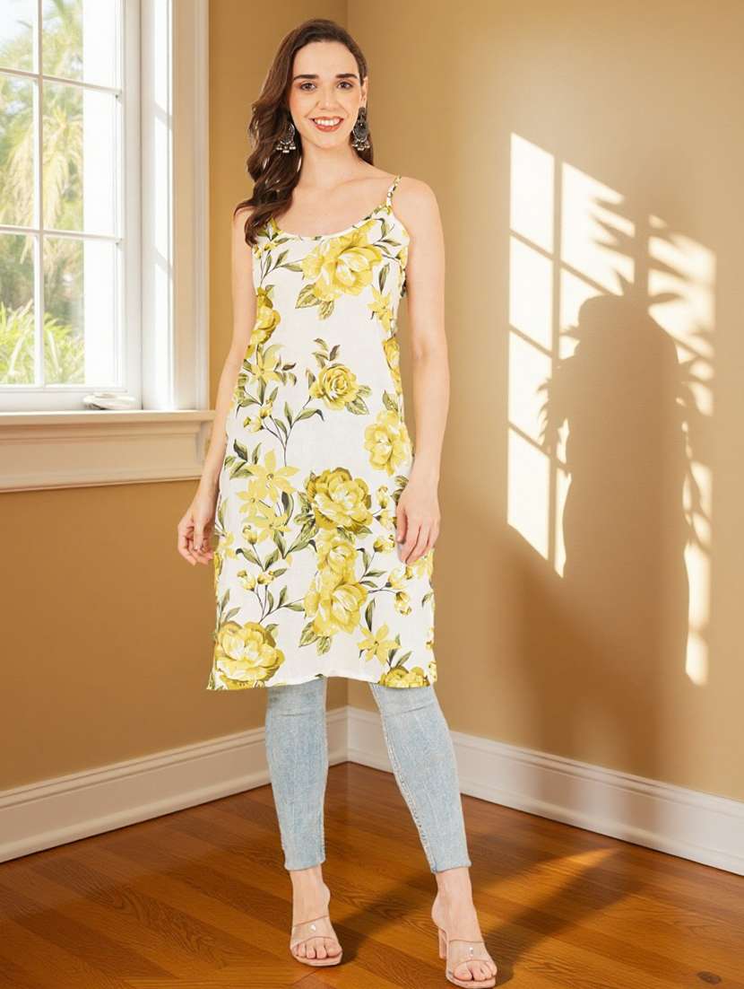 women floral printed shoulder strap straight kurta - 22182814 -  Standard Image - 5