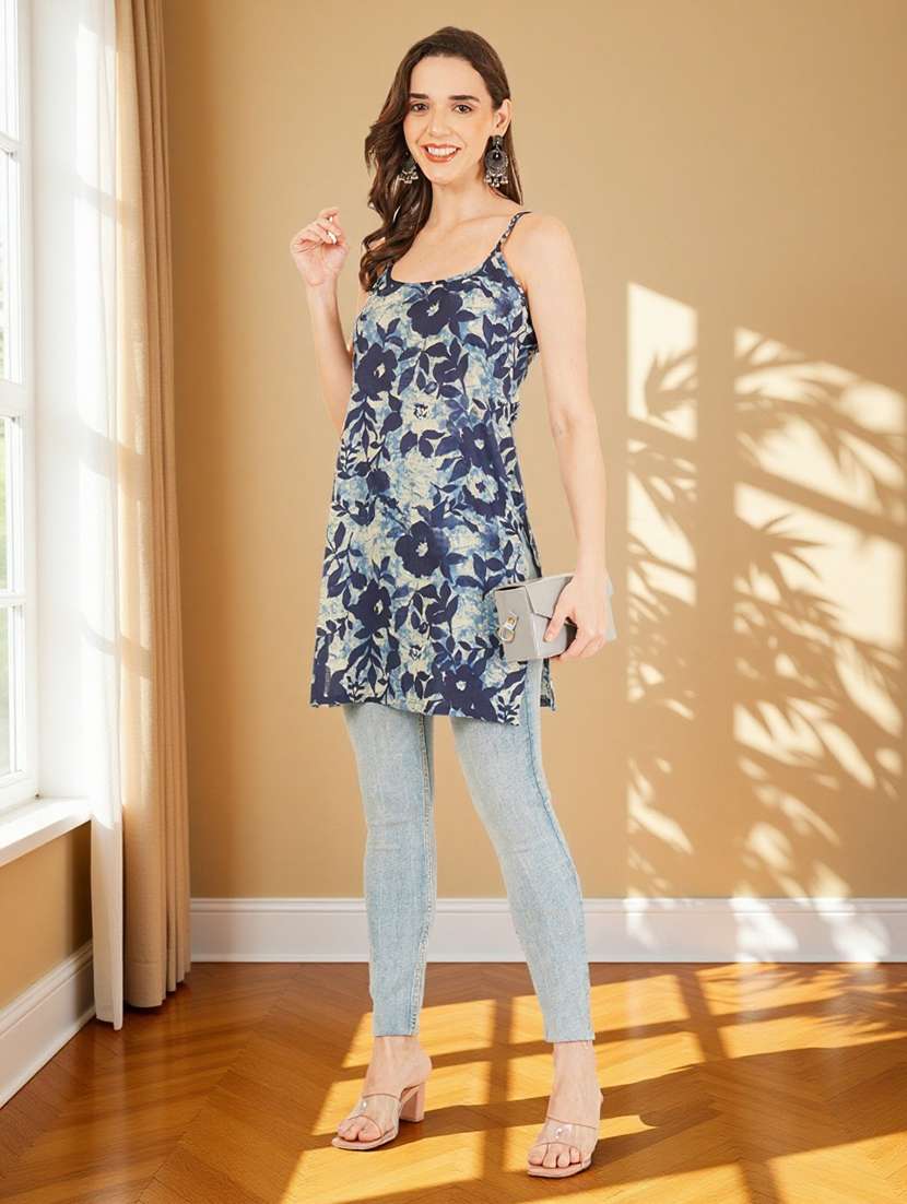 women floral printed shoulder strap straight kurti - 22182816 -  Standard Image - 5