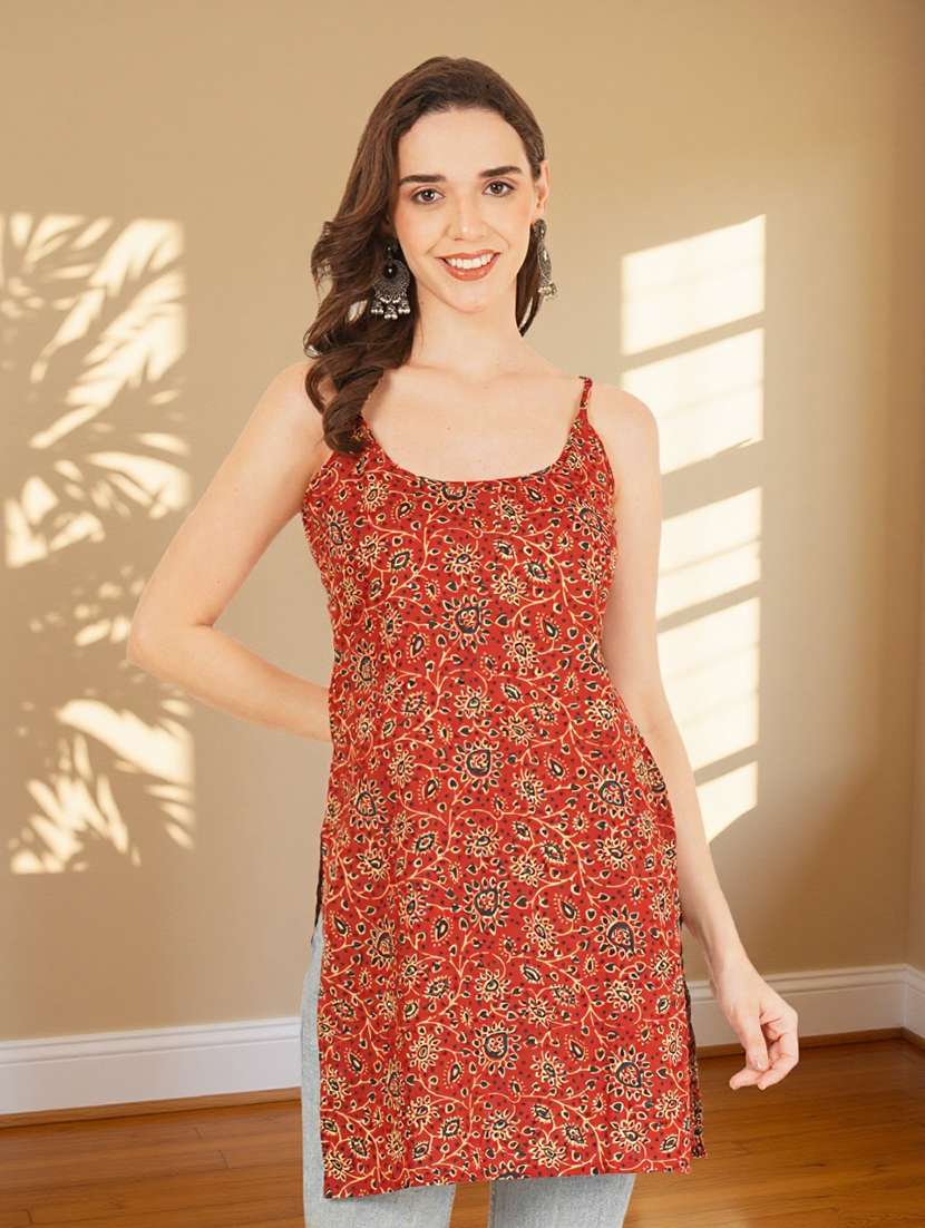 women printed shoulder strap straight kurti