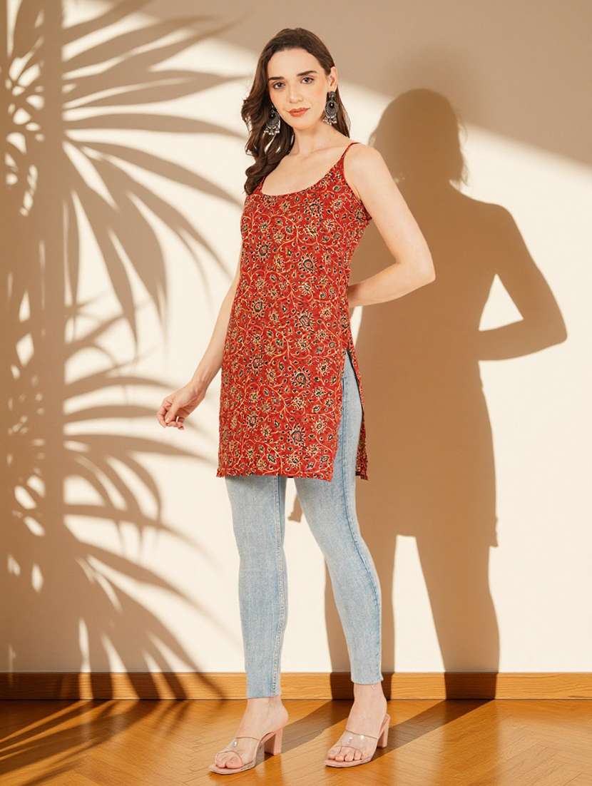 women printed shoulder strap straight kurti - 22182817 -  Standard Image - 8
