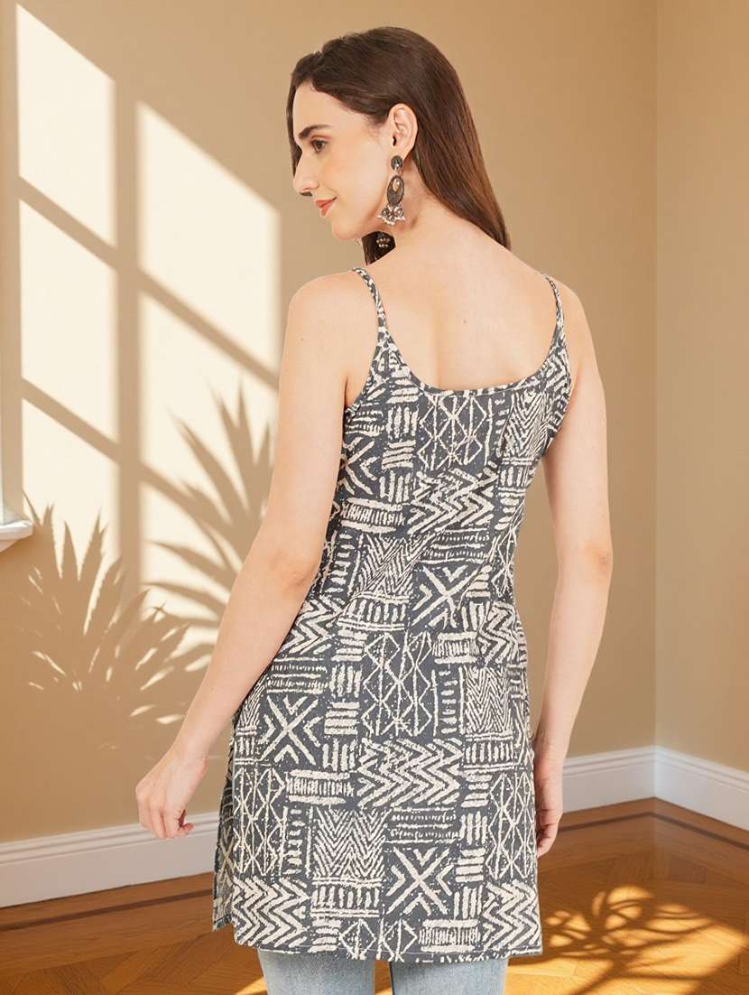 women printed shoulder strap straight kurti - 22182819 -  Standard Image - 3