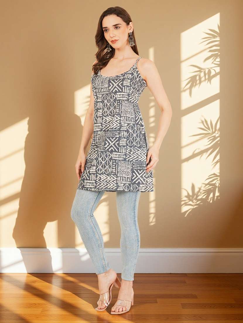 women printed shoulder strap straight kurti - 22182819 -  Standard Image - 5