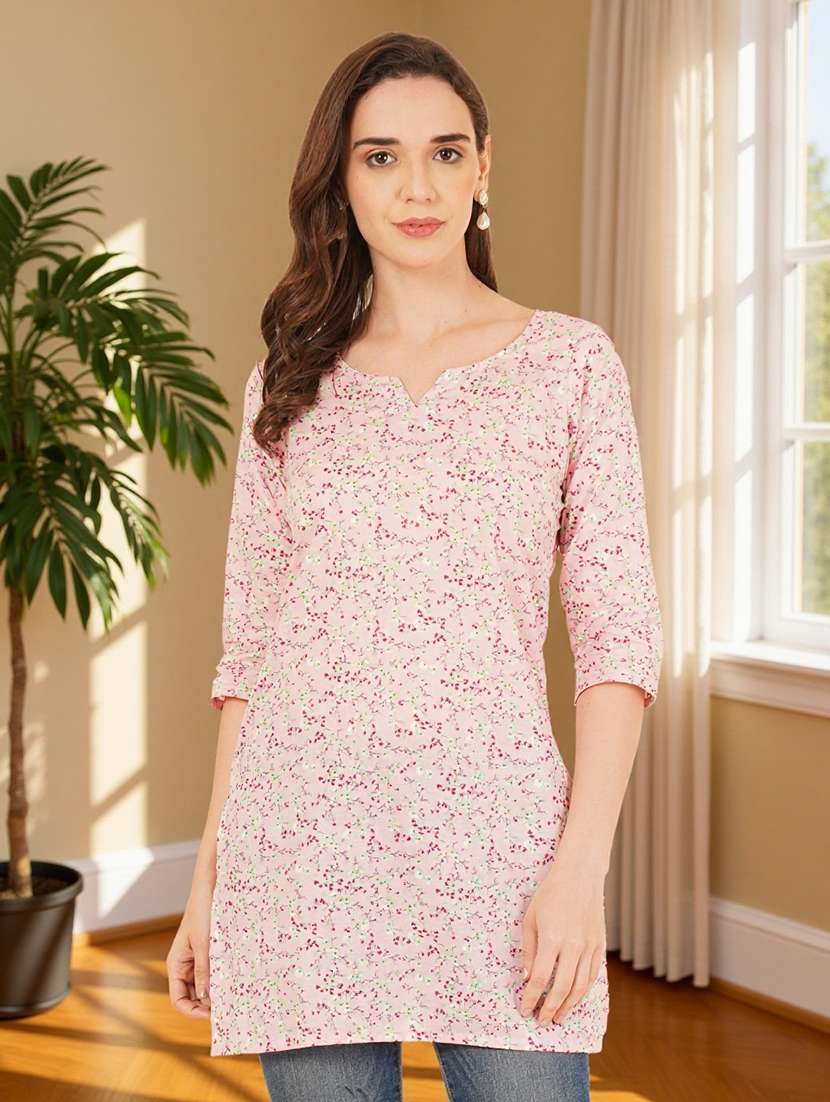 women printed three quarter sleeve straight kurti