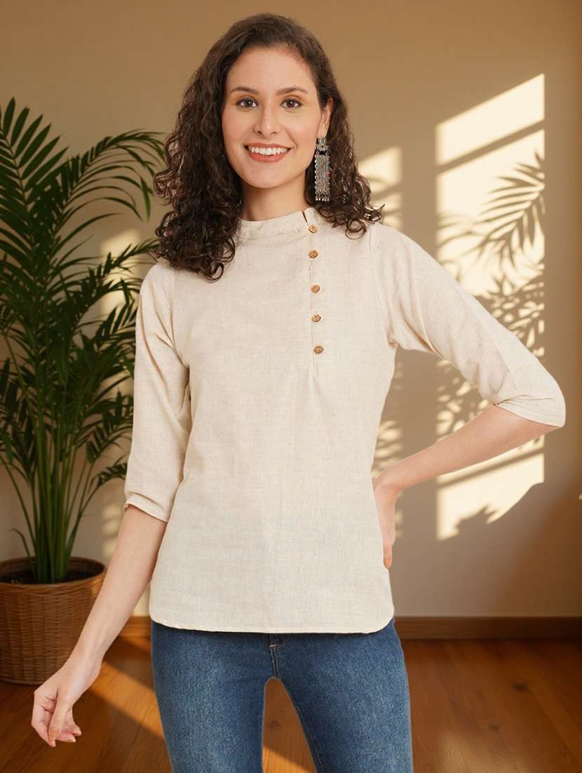 women solid three quarter sleeve regular top - 22182830 -  Zoom Image - 0