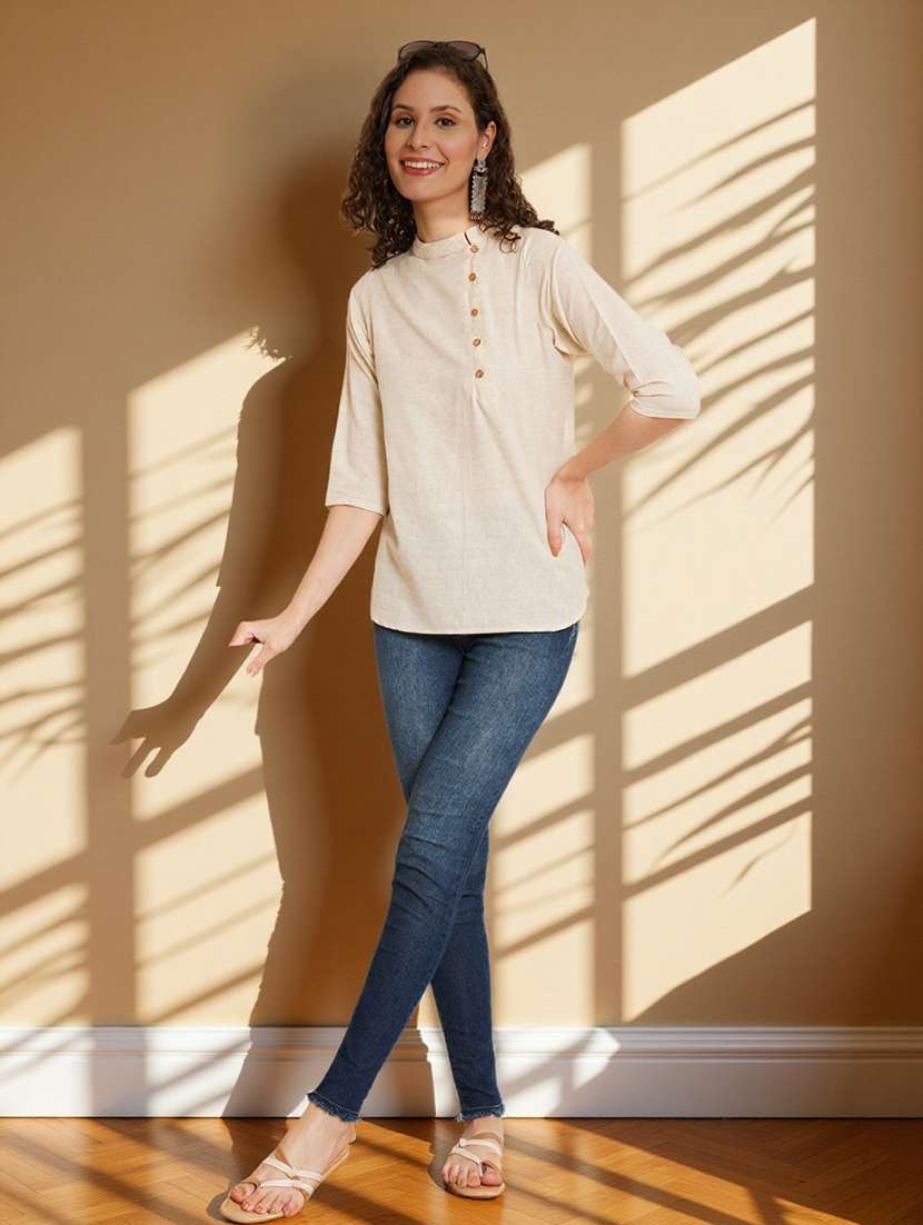 women solid three quarter sleeve regular top - 22182830 -  Standard Image - 3