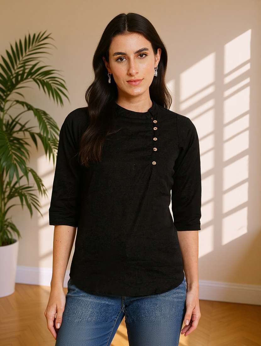 women solid three quarter sleeve regular top