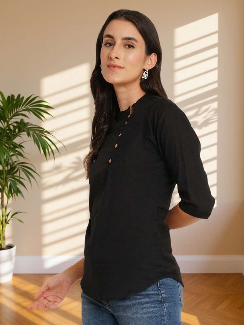 women solid three quarter sleeve regular top - 22182831 -  Standard Image - 3