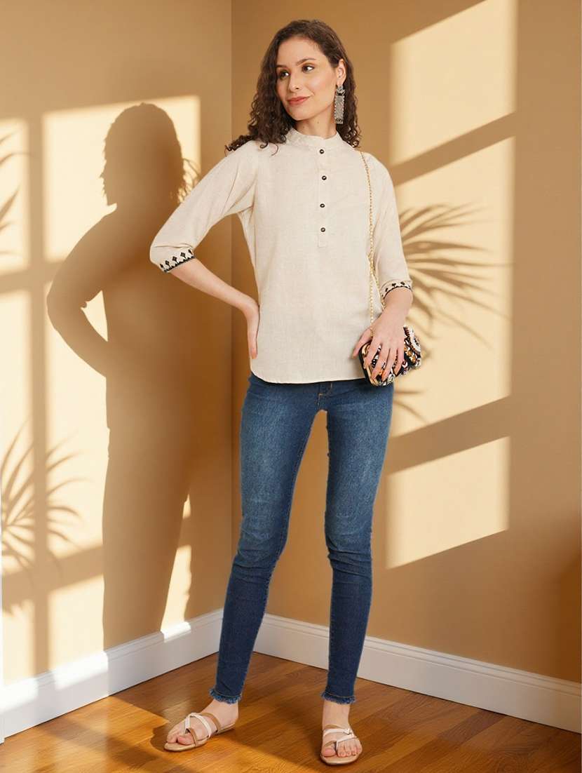 women solid three quarter sleeve regular top - 22182832 -  Standard Image - 3