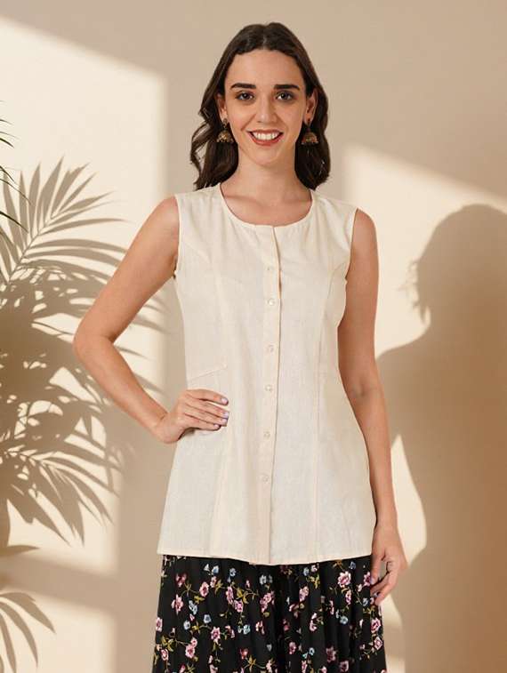 women solid sleeveless a-line top