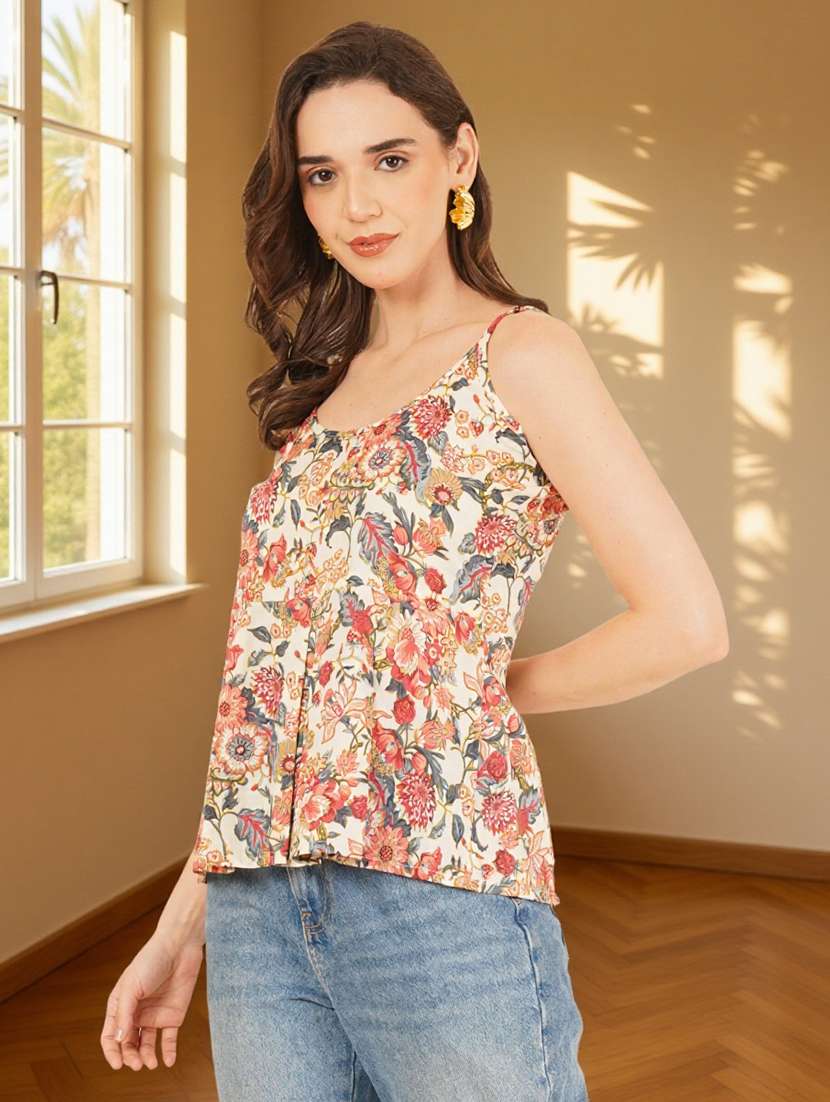 women floral print shoulder strap peplum top - 22182841 -  Standard Image - 3