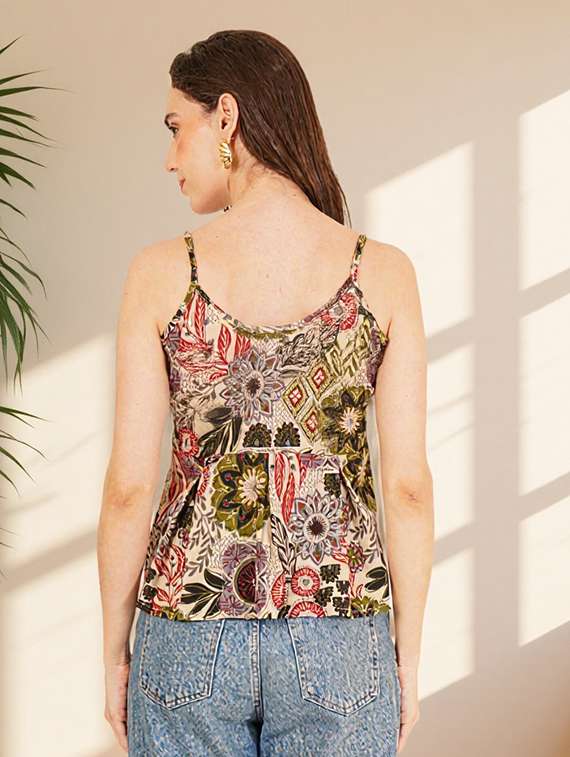 women floral print shoulder strap peplum top - 22182844 -  Standard Image - 3