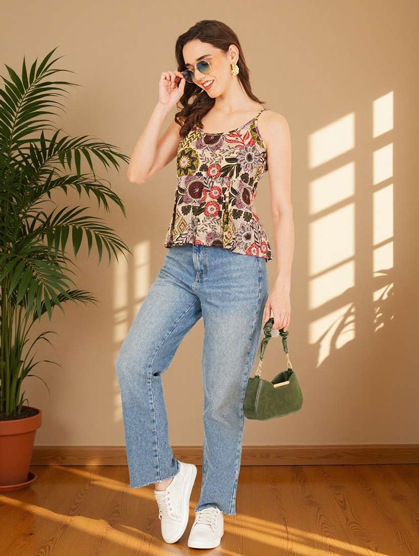 women floral print shoulder strap peplum top - 22182844 -  Standard Image - 5