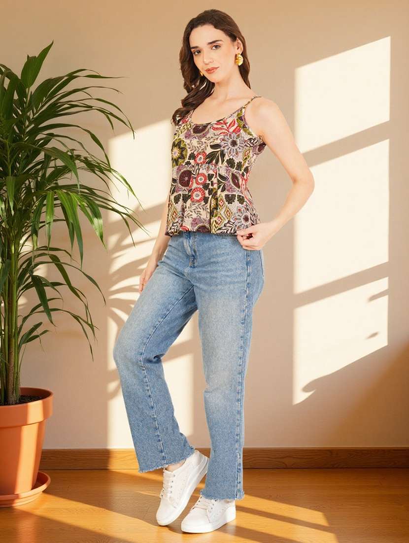 women floral print shoulder strap peplum top - 22182844 -  Standard Image - 8