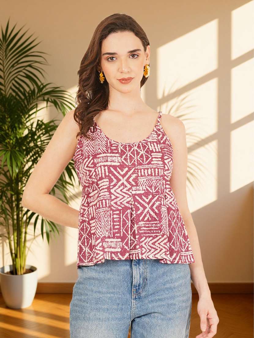 women printed shoulder strap peplum top