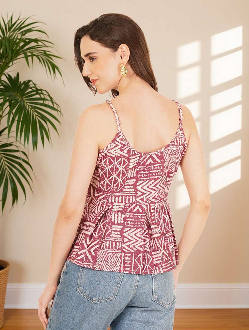 women printed shoulder strap peplum top - 22182845 -  Standard Image - 3