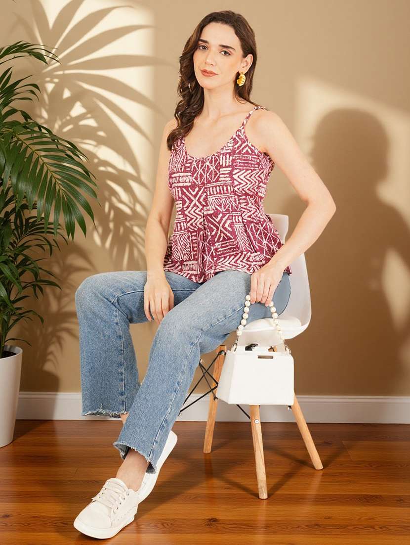 women printed shoulder strap peplum top - 22182845 -  Standard Image - 5