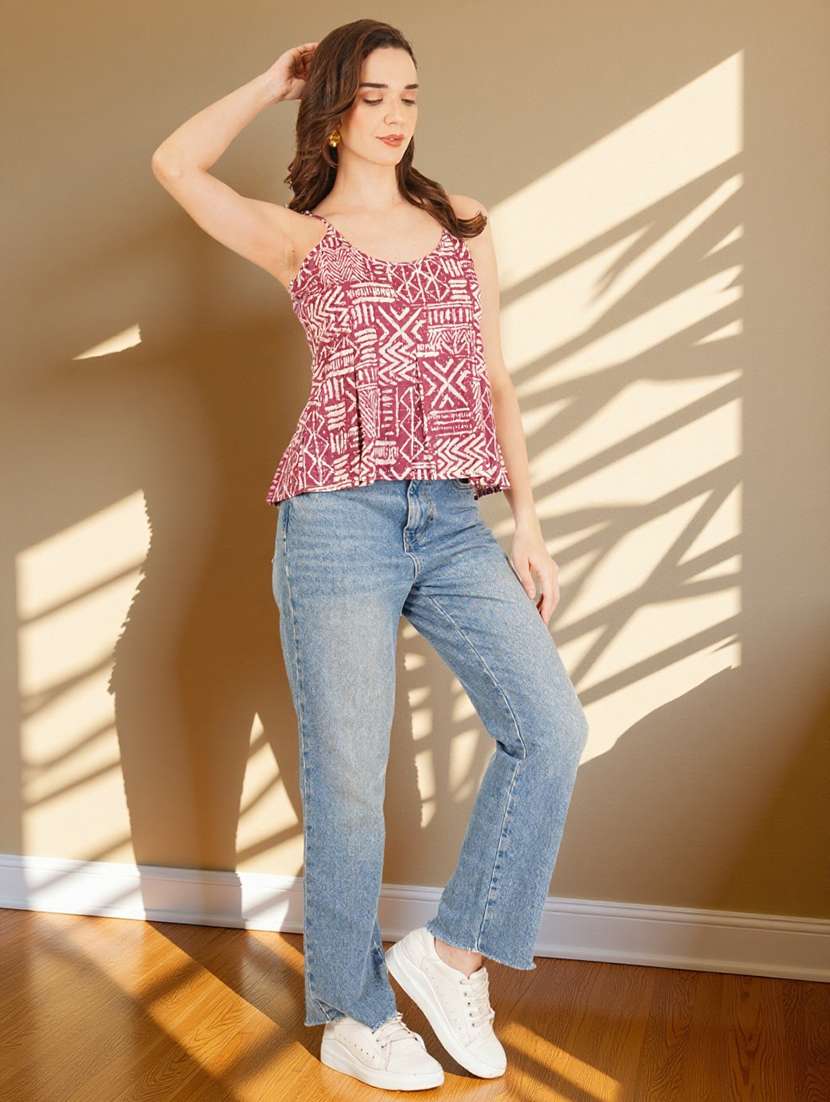 women printed shoulder strap peplum top - 22182845 -  Standard Image - 8