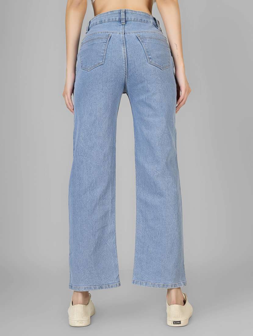 women solid high rise straight fit jean